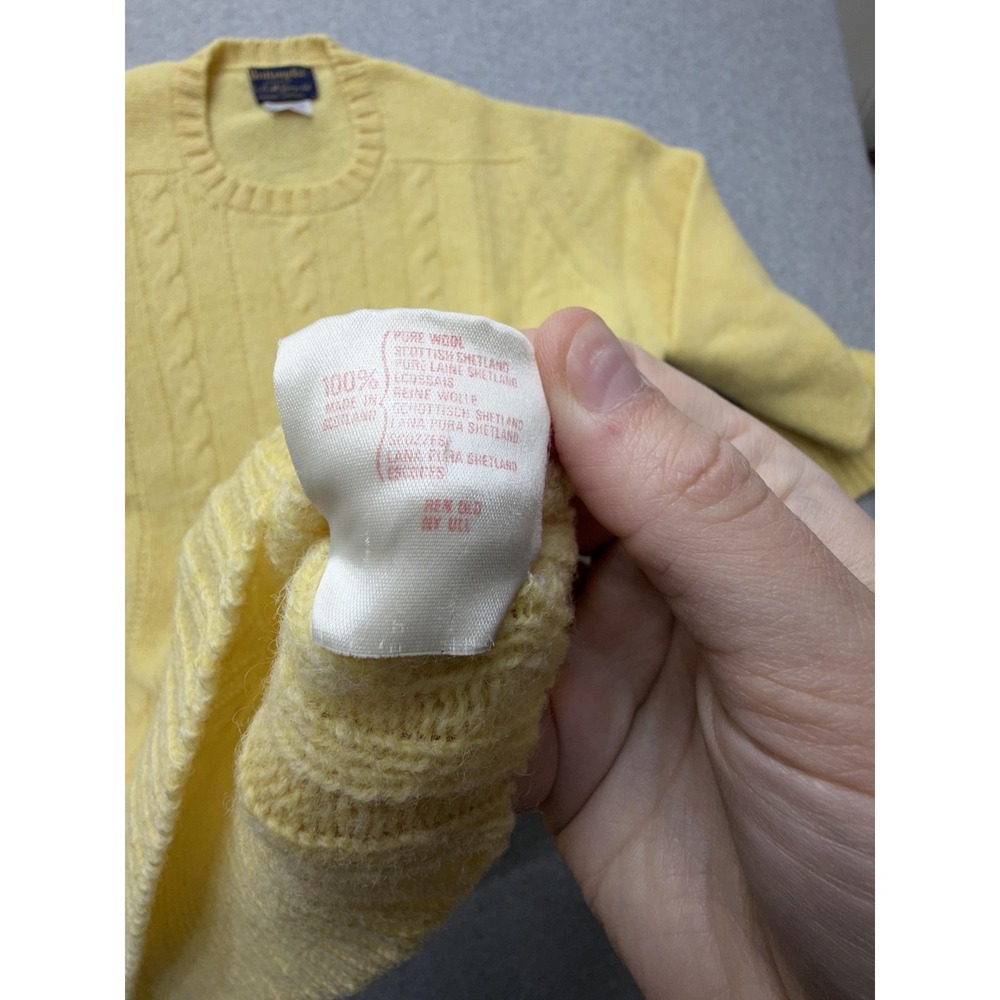 Vintage Brittany Ltd Sweater Mens XL Yellow Shetland Wool Cable Knit Scotland - Picture 5 of 7